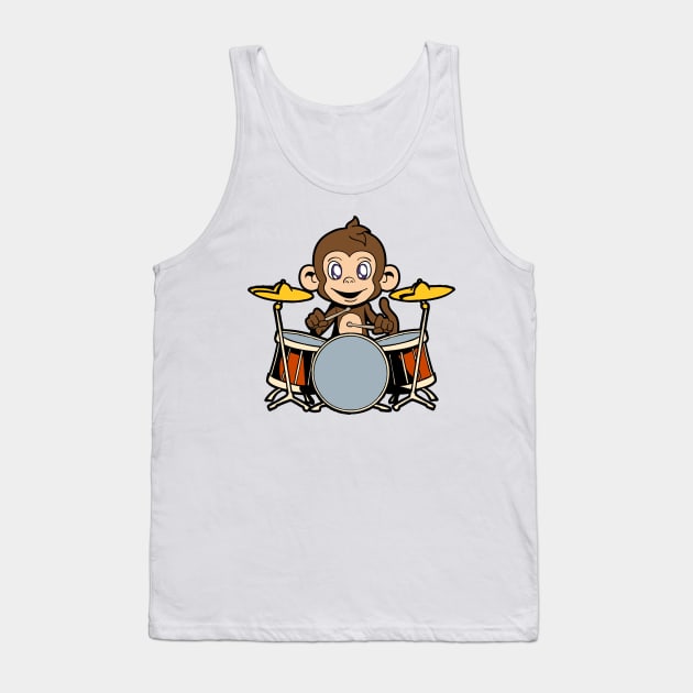 Cartoon monkey playing drums Tank Top by Modern Medieval Design